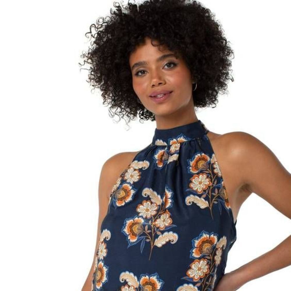 Liverpool Sleeveless Floral Mock Neck Tank - XS